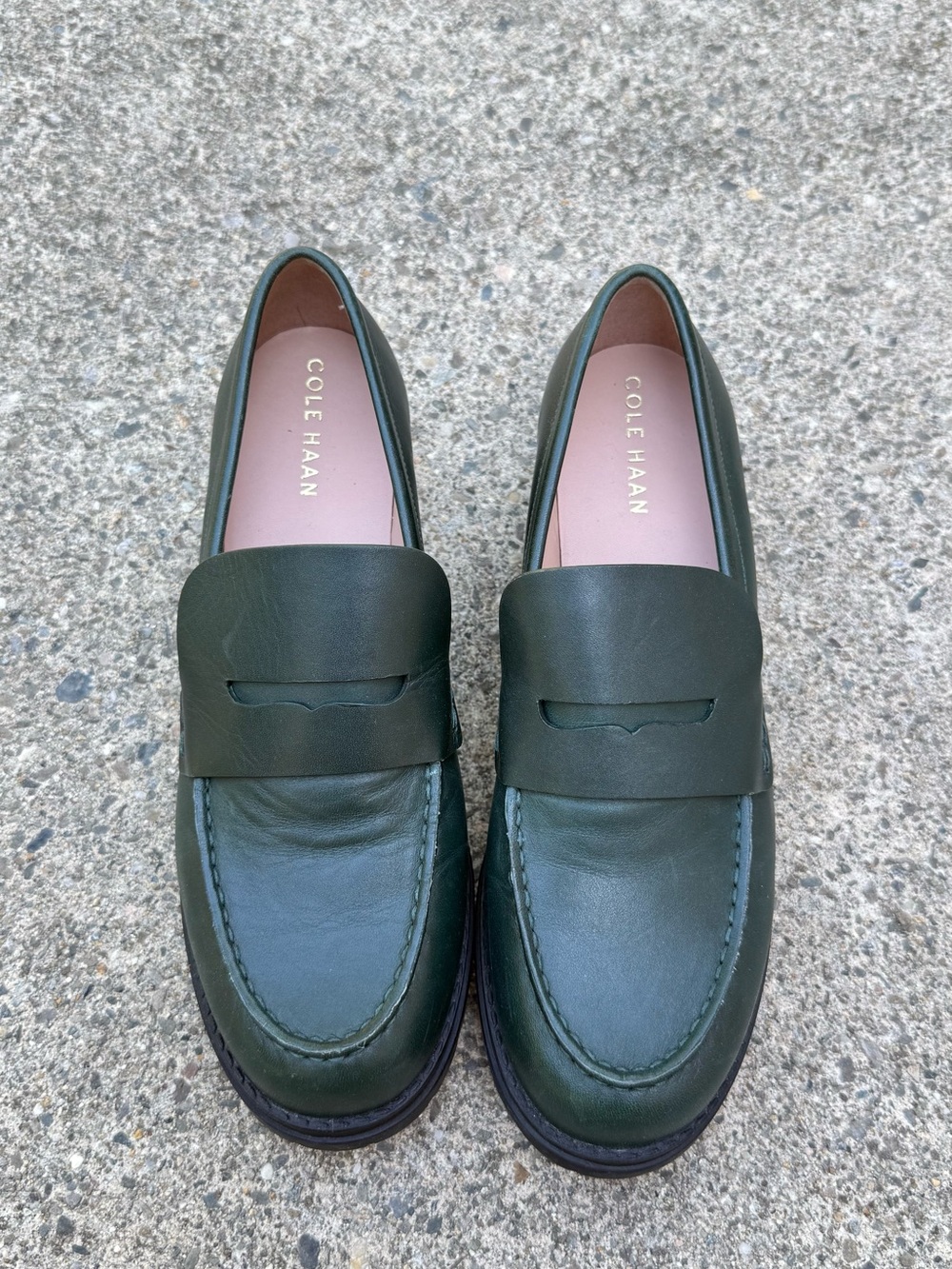 Cole Haan Women Treena Green Leather Lug Sole Penny Loafers Size 9